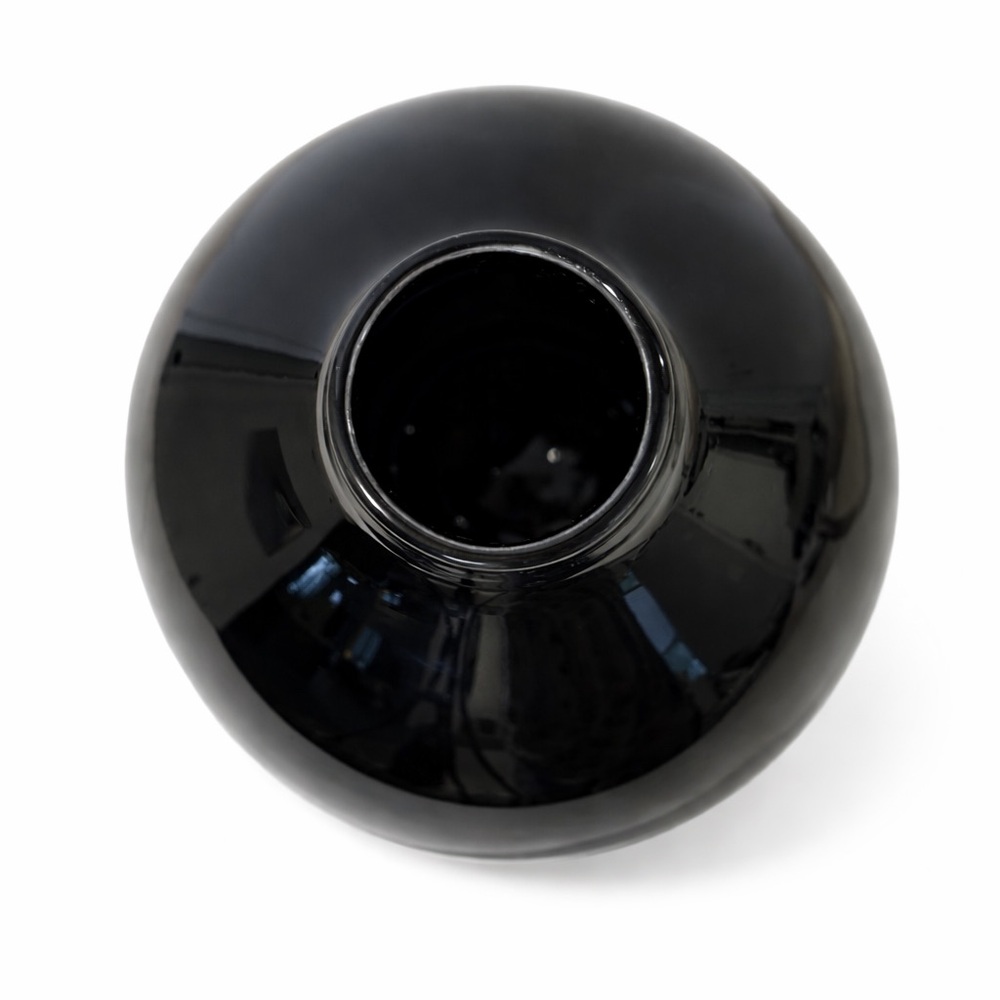 West Elm Black Ceramic Vase Glossy Modern Minimalist Round Decorative Vase - Picture 2 of 3